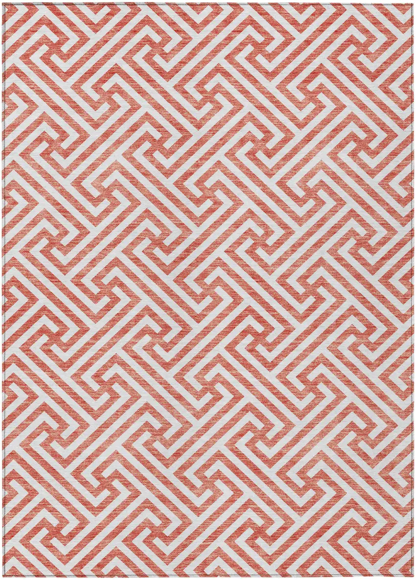 Salmon And Ivory Geometric Washable Indoor Outdoor Area Rug Photo 2