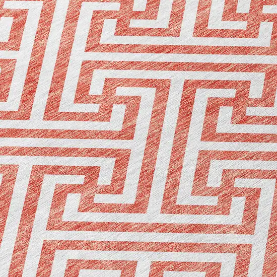 Salmon And Ivory Geometric Washable Indoor Outdoor Area Rug Photo 4