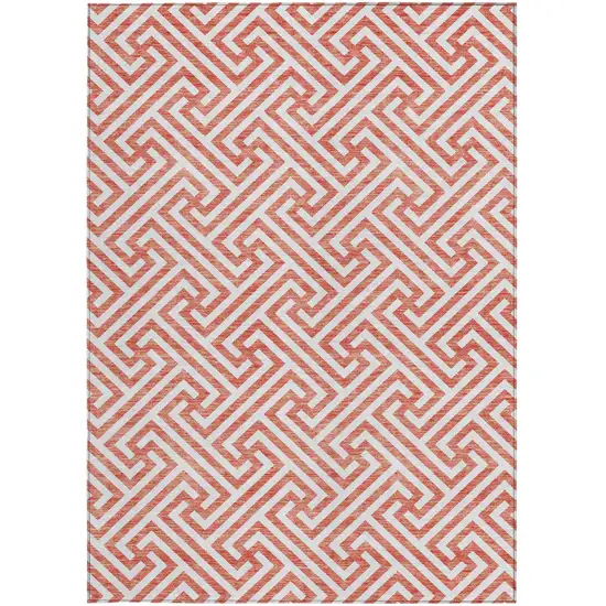 Salmon And Ivory Geometric Washable Indoor Outdoor Area Rug Photo 7