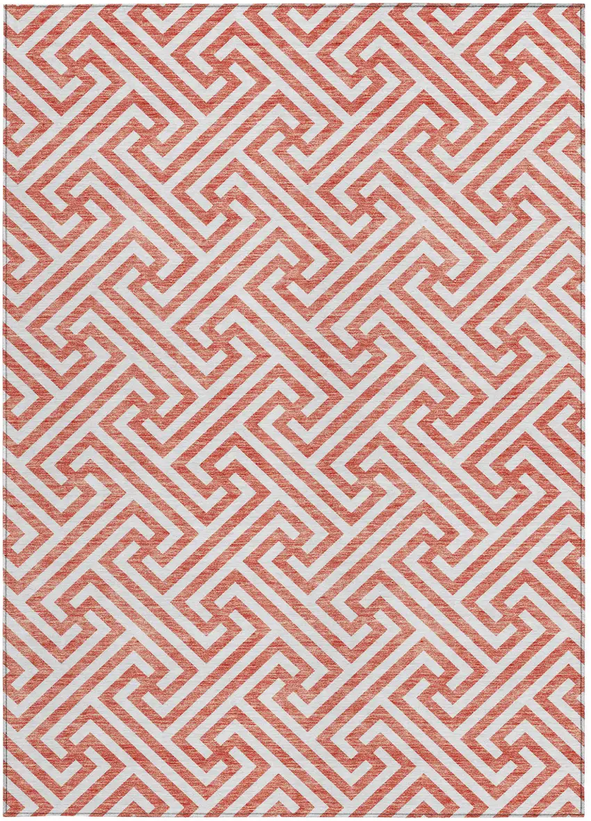 Salmon And Ivory Geometric Washable Indoor Outdoor Area Rug Photo 7