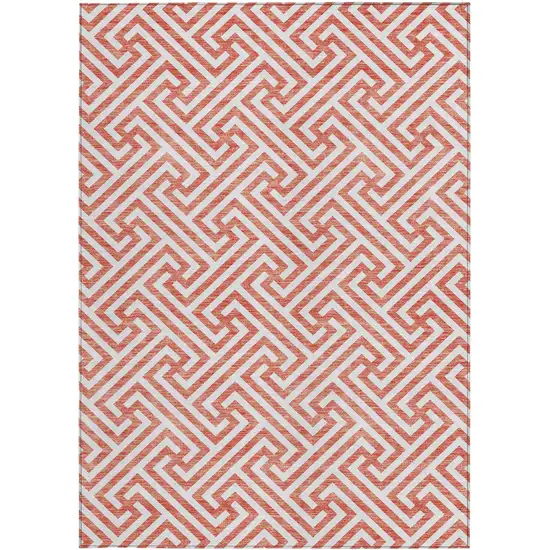 Salmon And Ivory Geometric Washable Indoor Outdoor Area Rug Photo 7