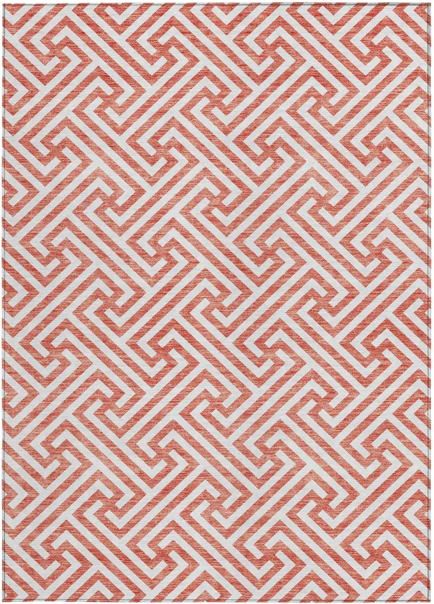 Salmon And Ivory Geometric Washable Indoor Outdoor Area Rug Photo 7