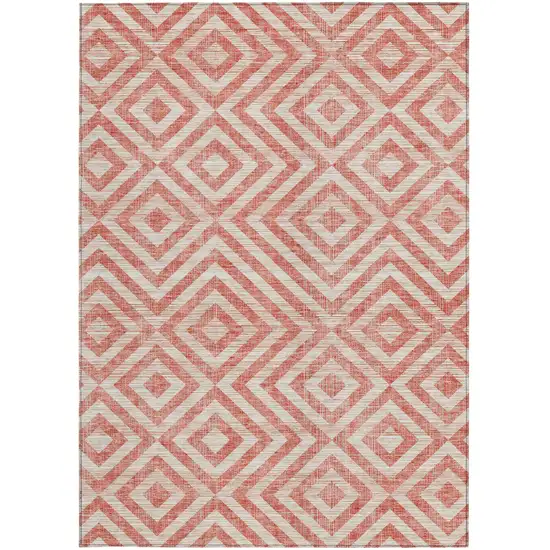 Salmon And Ivory Geometric Washable Indoor Outdoor Area Rug Photo 7