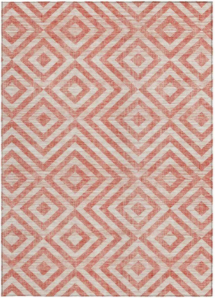 Salmon And Ivory Geometric Washable Indoor Outdoor Area Rug Photo 7