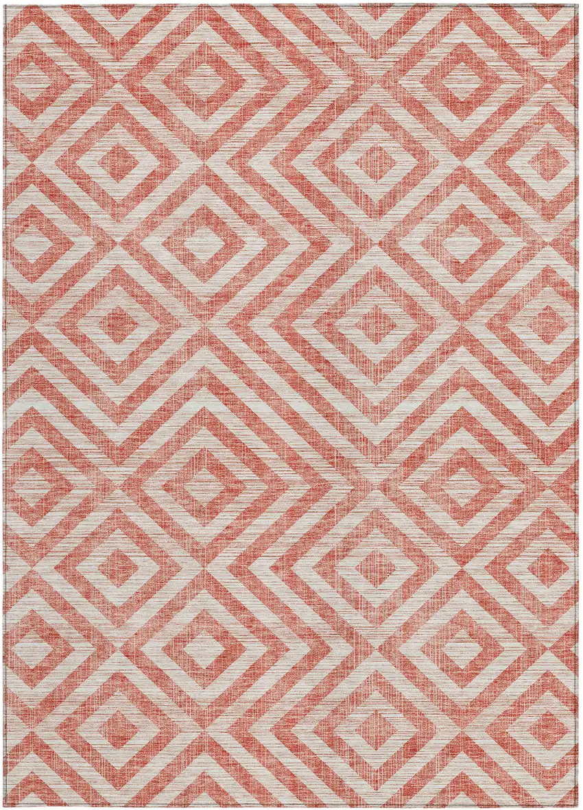 Salmon And Ivory Geometric Washable Indoor Outdoor Area Rug Photo 7