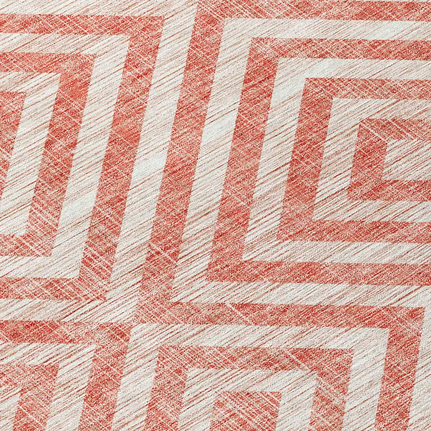 Salmon And Ivory Geometric Washable Indoor Outdoor Area Rug Photo 5