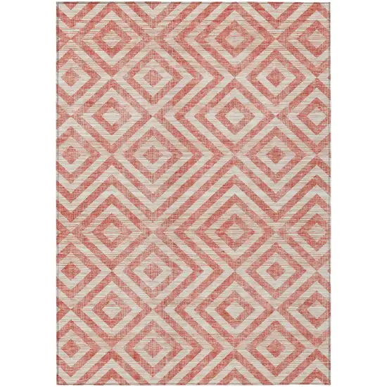 Salmon And Ivory Geometric Washable Indoor Outdoor Area Rug Photo 2