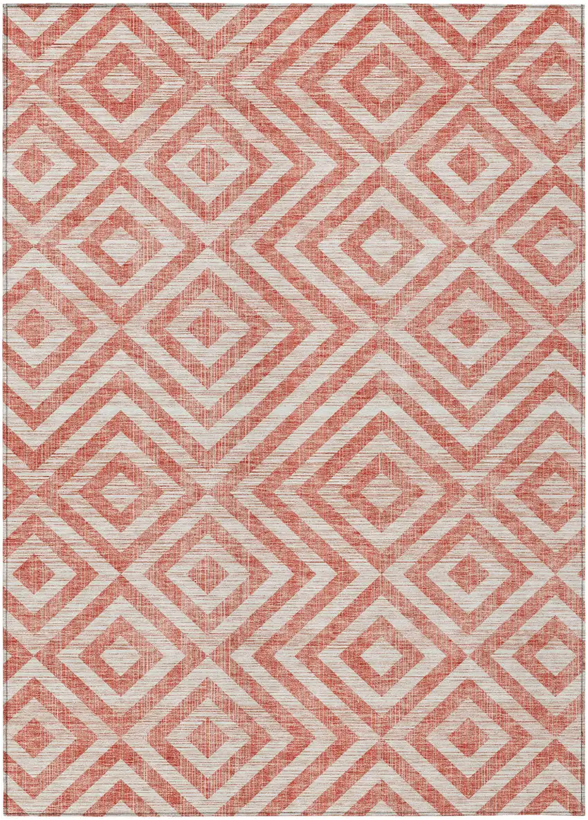 Salmon And Ivory Geometric Washable Indoor Outdoor Area Rug Photo 1