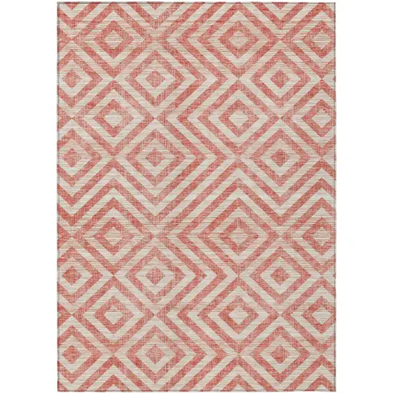 Salmon And Ivory Geometric Washable Indoor Outdoor Area Rug Photo 1