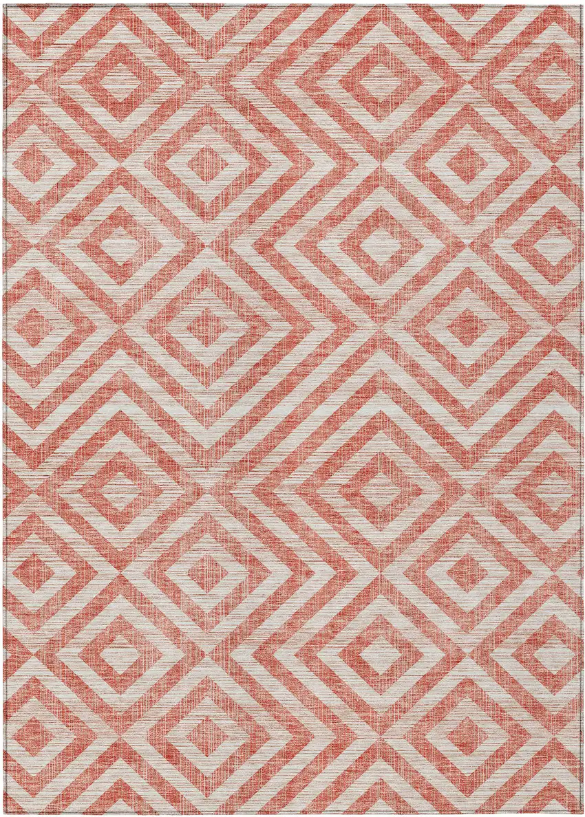 Salmon And Ivory Geometric Washable Indoor Outdoor Area Rug Photo 1