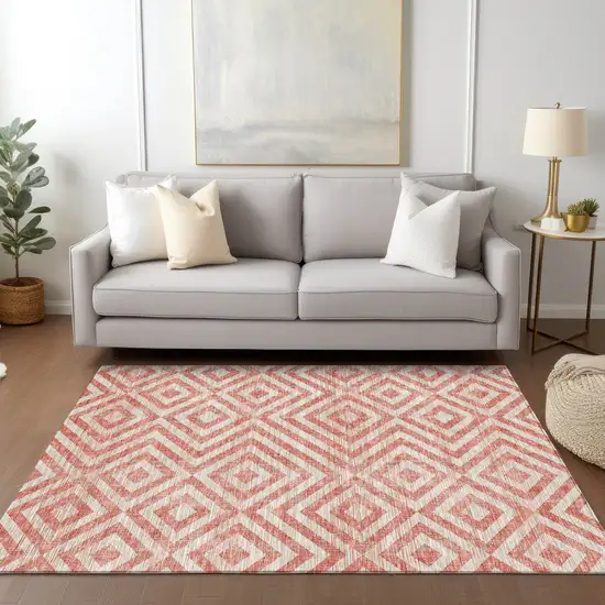 Salmon And Ivory Geometric Washable Indoor Outdoor Area Rug Photo 9