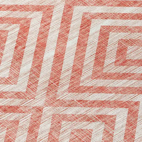 Salmon And Ivory Geometric Washable Indoor Outdoor Area Rug Photo 4