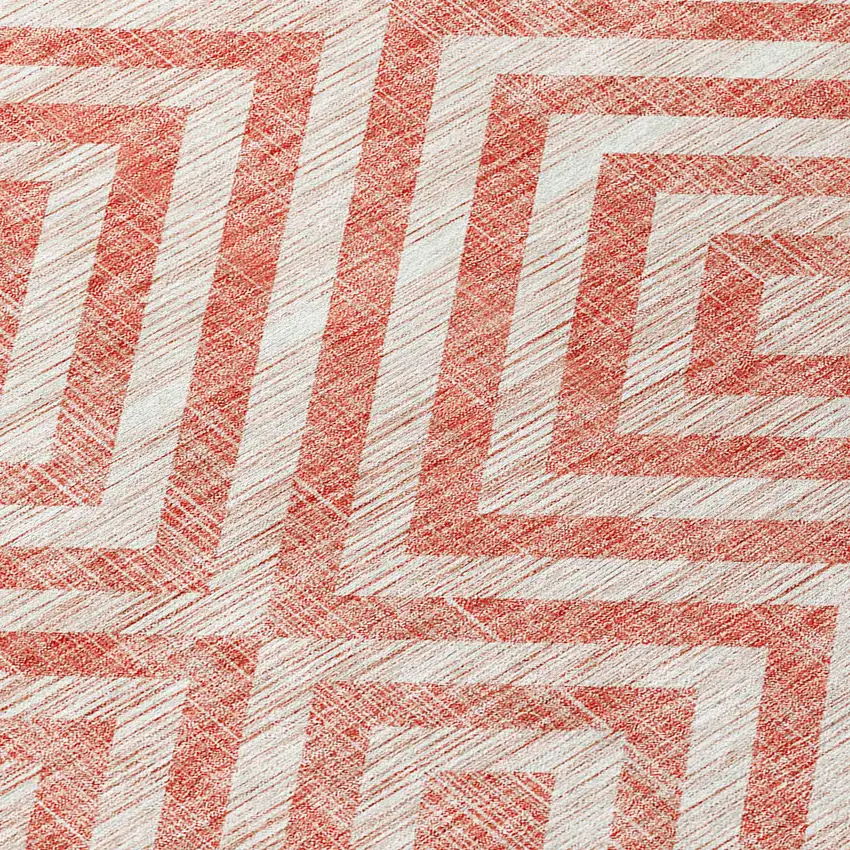 Salmon And Ivory Geometric Washable Indoor Outdoor Area Rug Photo 4