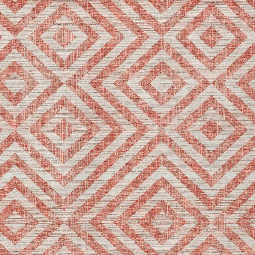 Salmon And Ivory Geometric Washable Indoor Outdoor Area Rug Photo 5