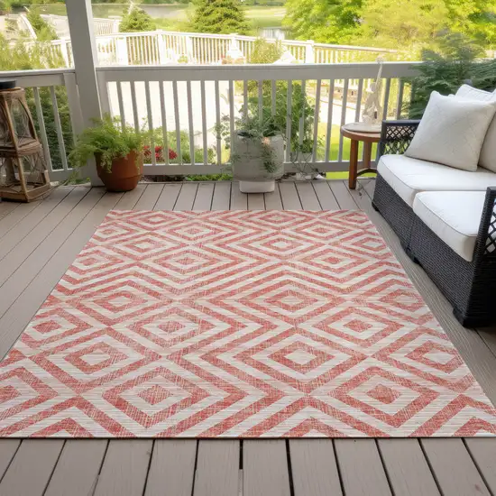 Salmon And Ivory Geometric Washable Indoor Outdoor Area Rug Photo 7