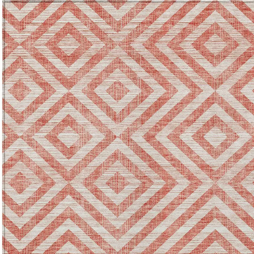 Salmon And Ivory Geometric Washable Indoor Outdoor Area Rug Photo 6