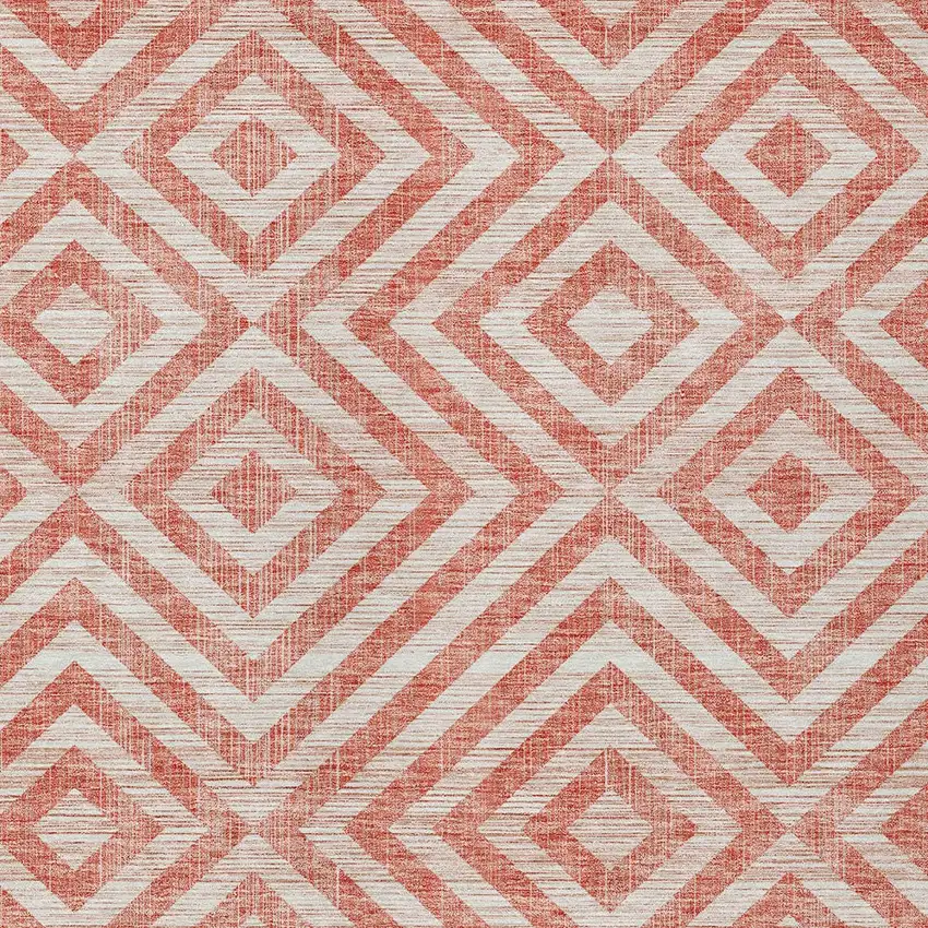 Salmon And Ivory Geometric Washable Indoor Outdoor Area Rug Photo 5