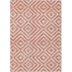 Photo of Salmon And Ivory Geometric Washable Indoor Outdoor Area Rug