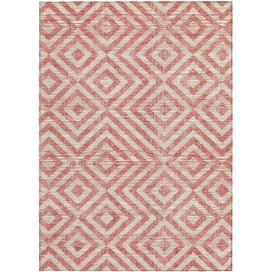 Salmon And Ivory Geometric Washable Indoor Outdoor Area Rug Photo 6