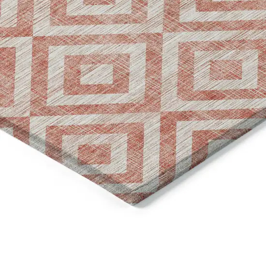 Salmon And Ivory Geometric Washable Indoor Outdoor Area Rug Photo 3