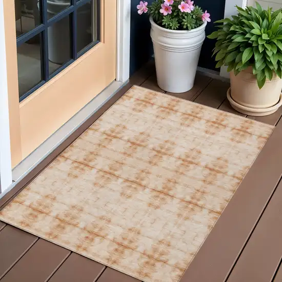 Salmon And Ivory Geometric Washable Indoor Outdoor Area Rug Photo 1