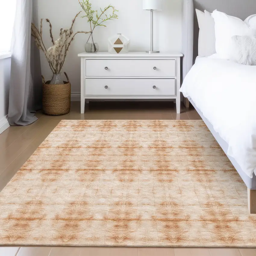 Salmon And Ivory Geometric Washable Indoor Outdoor Area Rug Photo 9