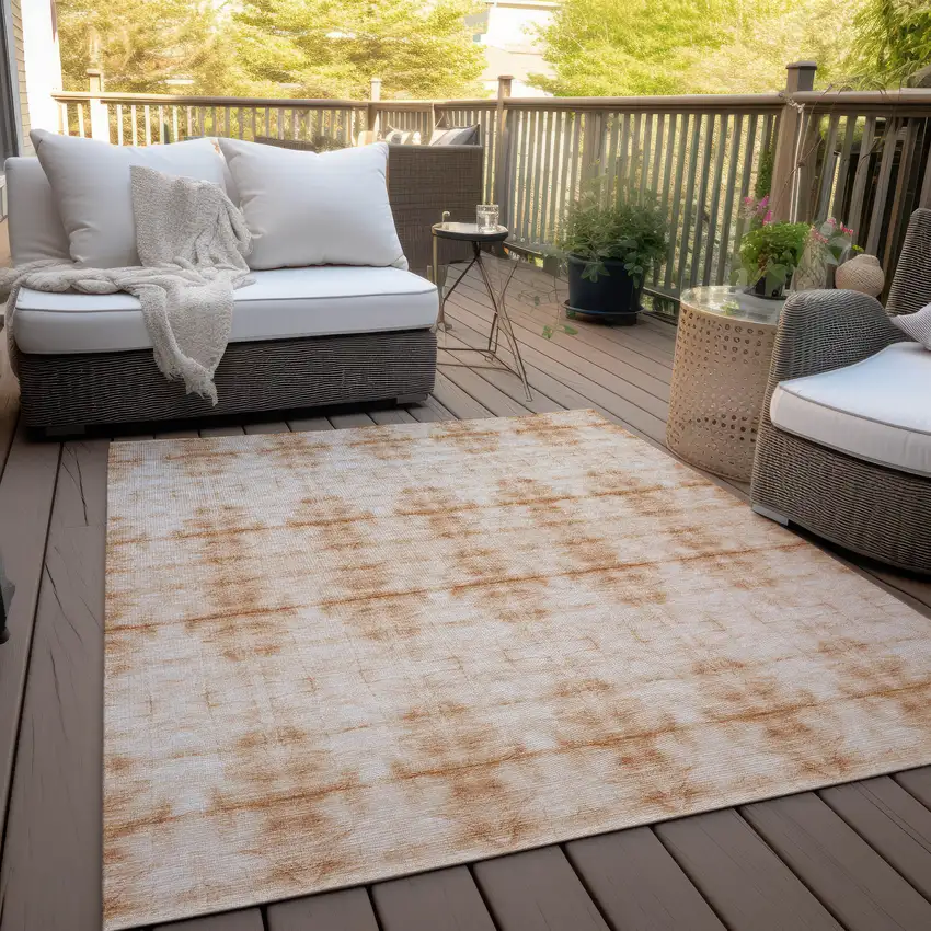Salmon And Ivory Geometric Washable Indoor Outdoor Area Rug Photo 8