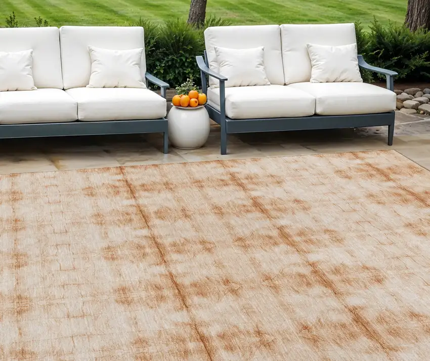 Salmon And Ivory Geometric Washable Indoor Outdoor Area Rug Photo 1