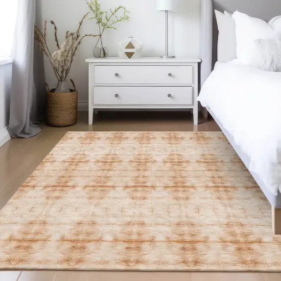 Salmon And Ivory Geometric Washable Indoor Outdoor Area Rug Photo 9