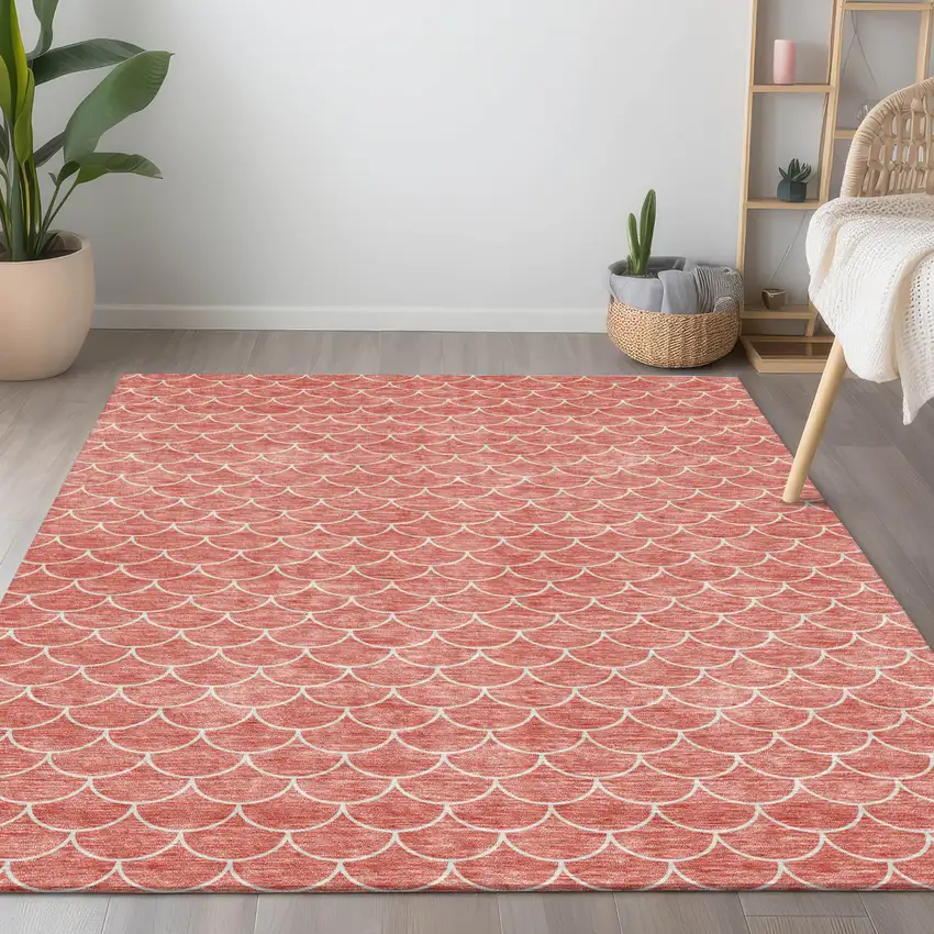 Salmon And Ivory Geometric Washable Indoor Outdoor Area Rug Photo 9