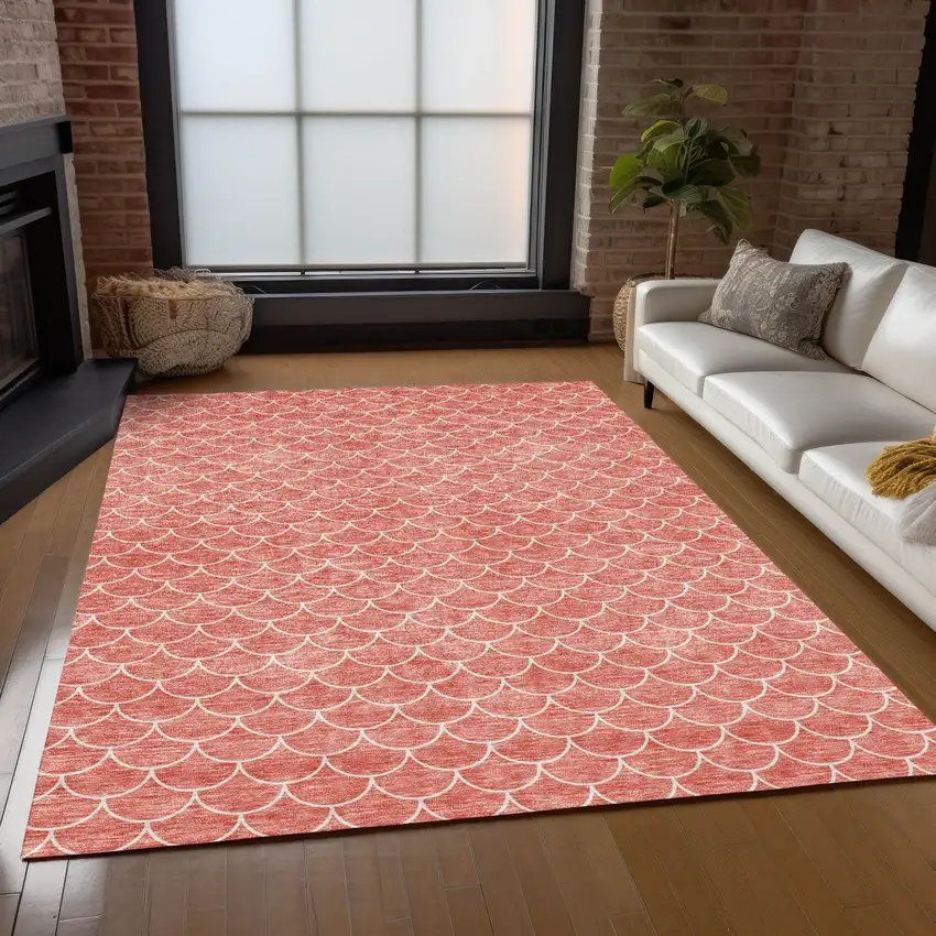 Salmon And Ivory Geometric Washable Indoor Outdoor Area Rug Photo 9