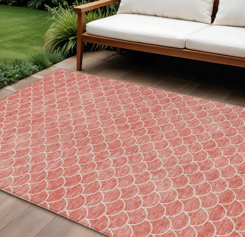 Salmon And Ivory Geometric Washable Indoor Outdoor Area Rug Photo 1