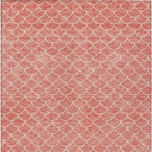 Photo of Salmon And Ivory Geometric Washable Indoor Outdoor Area Rug