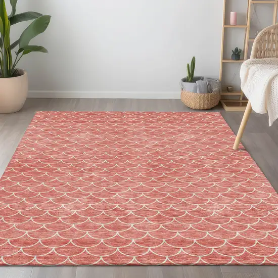 Salmon And Ivory Geometric Washable Indoor Outdoor Area Rug Photo 9