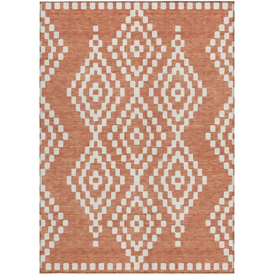 Salmon And Ivory Geometric Washable Indoor Outdoor Area Rug Photo 7