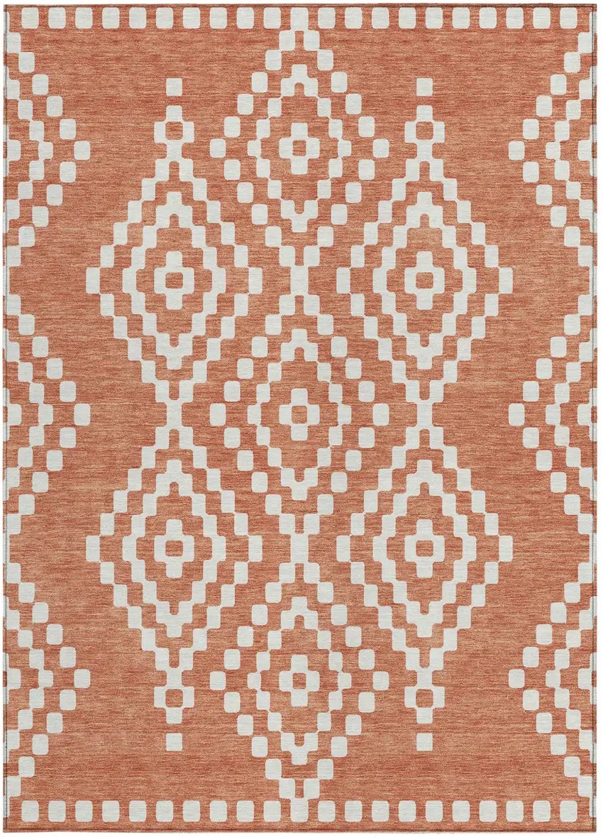 Salmon And Ivory Geometric Washable Indoor Outdoor Area Rug Photo 7