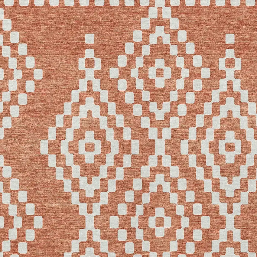 Salmon And Ivory Geometric Washable Indoor Outdoor Area Rug Photo 7