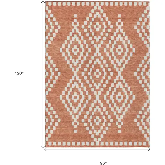 Salmon And Ivory Geometric Washable Indoor Outdoor Area Rug Photo 3
