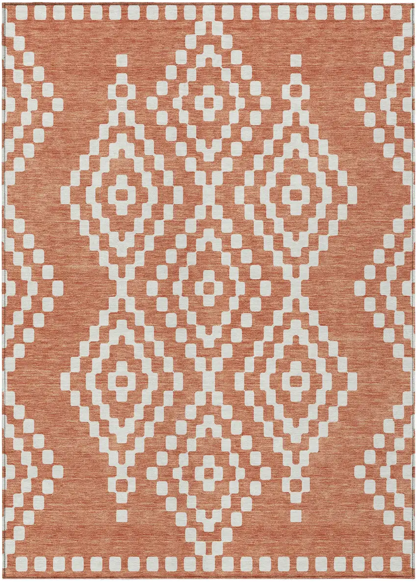 Salmon And Ivory Geometric Washable Indoor Outdoor Area Rug Photo 2
