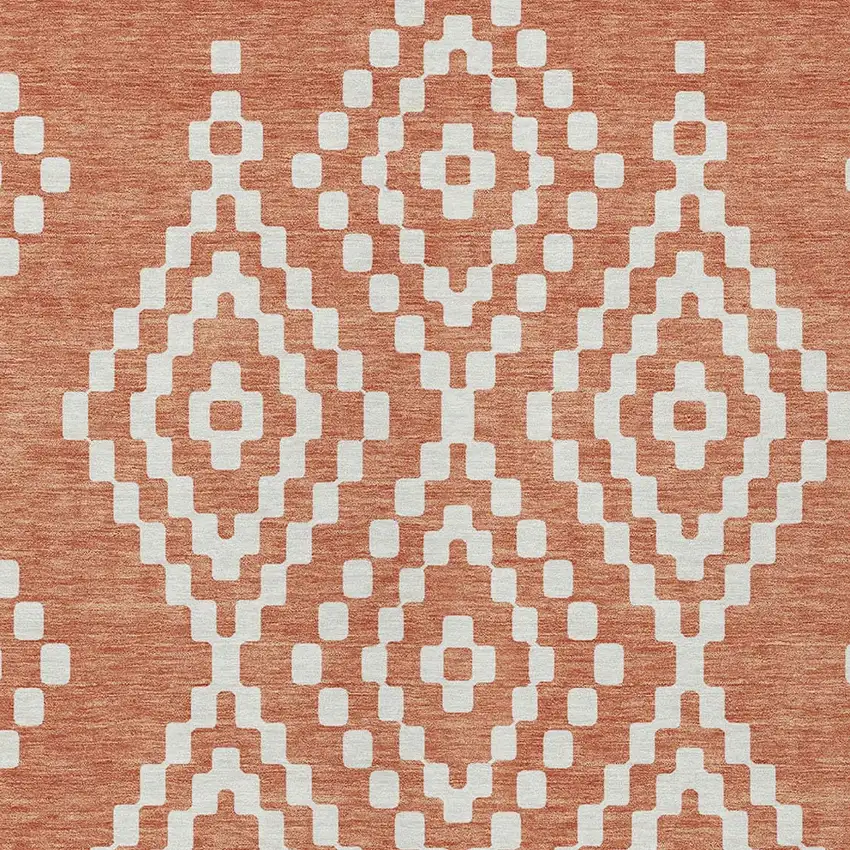 Salmon And Ivory Geometric Washable Indoor Outdoor Area Rug Photo 7