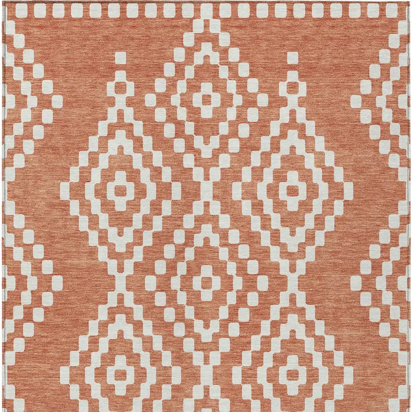 Salmon And Ivory Geometric Washable Indoor Outdoor Area Rug Photo 8