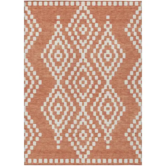 Salmon And Ivory Geometric Washable Indoor Outdoor Area Rug Photo 2