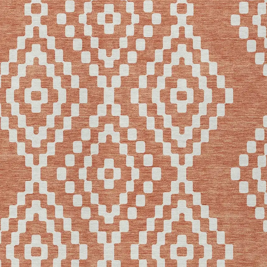 Salmon And Ivory Geometric Washable Indoor Outdoor Area Rug Photo 7