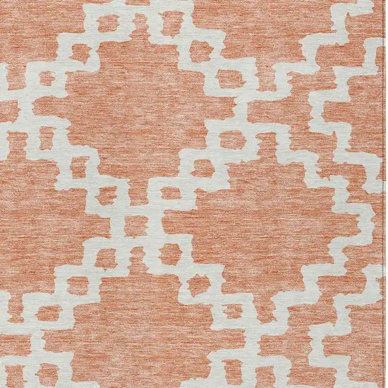 Salmon And Ivory Geometric Washable Indoor Outdoor Area Rug Photo 5