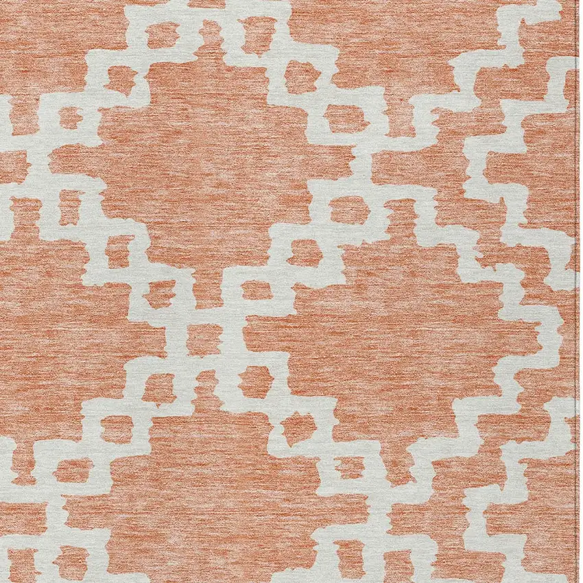 Salmon And Ivory Geometric Washable Indoor Outdoor Area Rug Photo 5