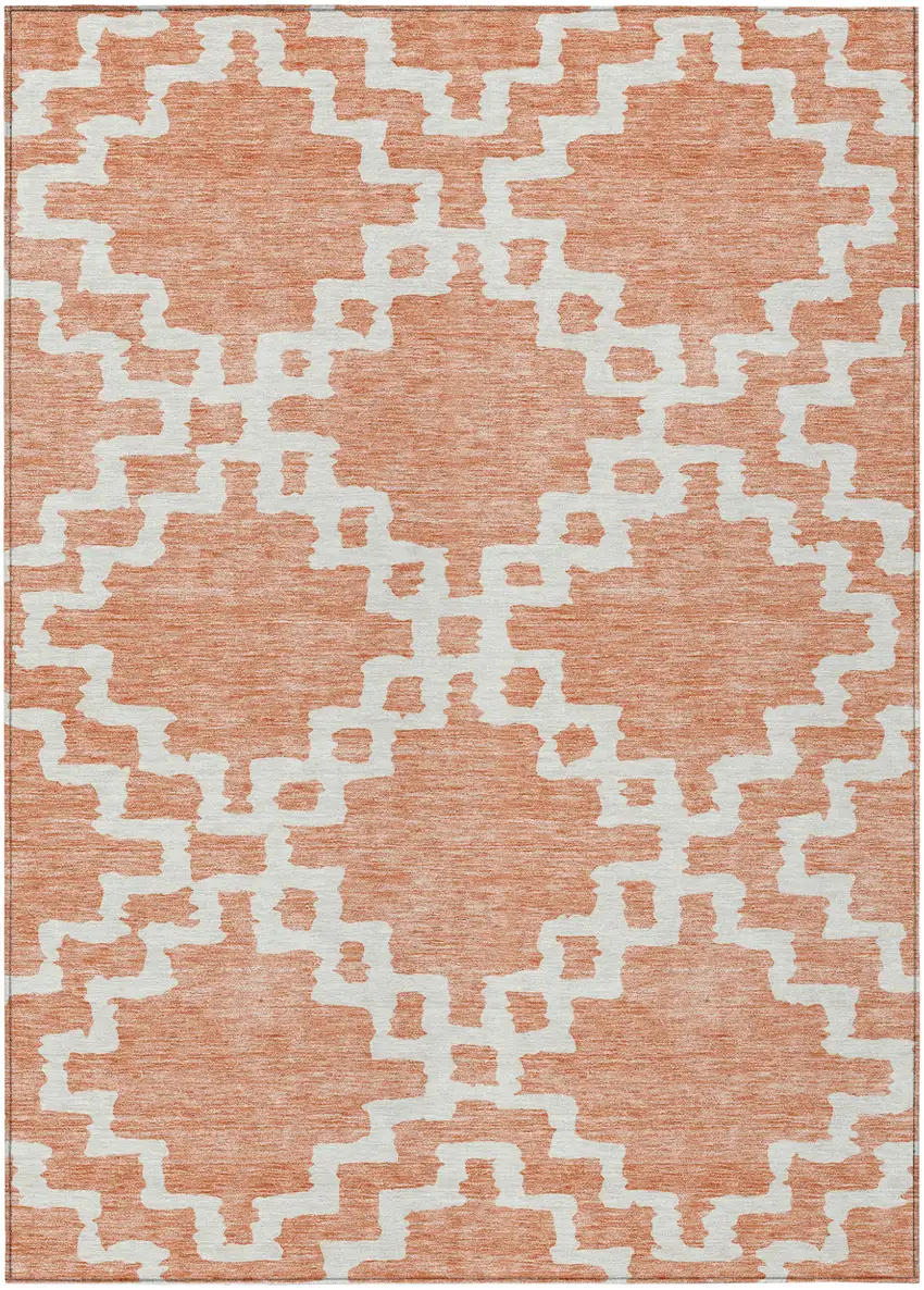 Salmon And Ivory Geometric Washable Indoor Outdoor Area Rug Photo 2