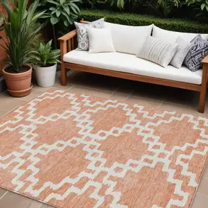 Photo of Salmon And Ivory Geometric Washable Indoor Outdoor Area Rug