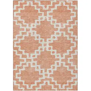 Photo of Salmon And Ivory Geometric Washable Indoor Outdoor Area Rug