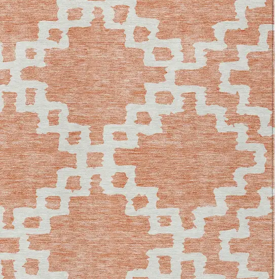 Salmon And Ivory Geometric Washable Indoor Outdoor Area Rug Photo 5