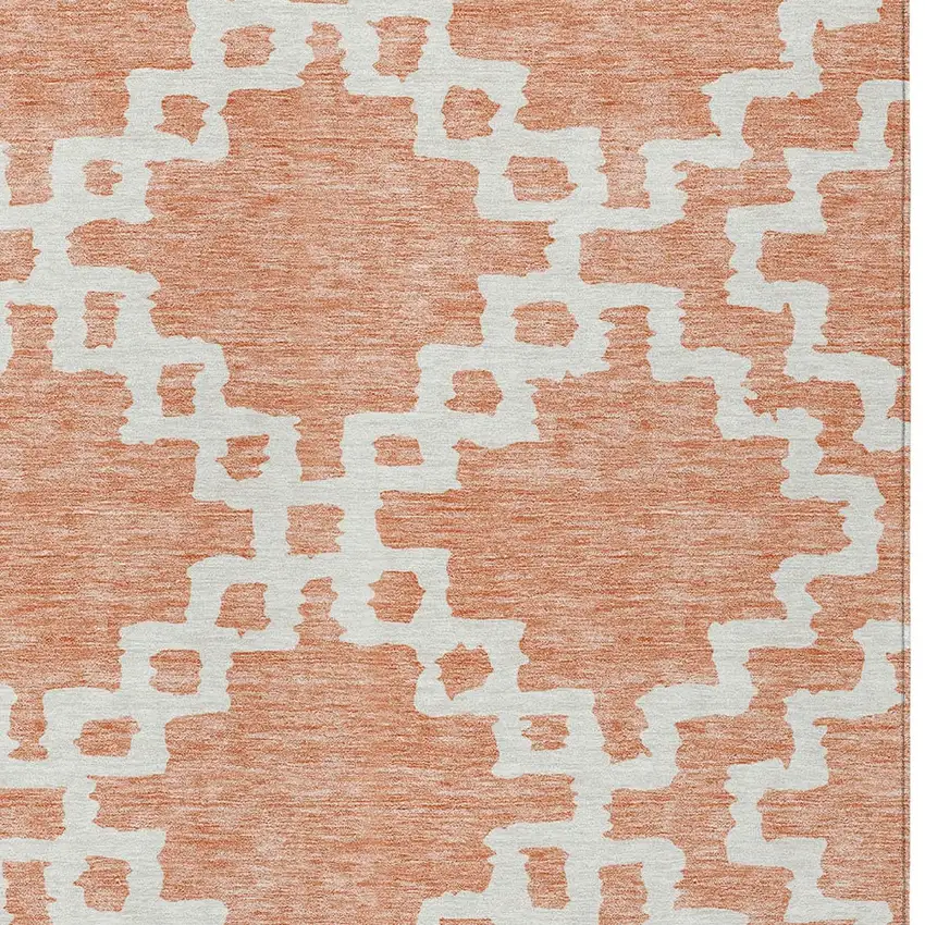 Salmon And Ivory Geometric Washable Indoor Outdoor Area Rug Photo 5